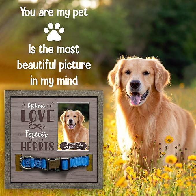 Personalized Dog Picture Pet Loss Sign Frames with Name Photo Keepsake Wood Memorial for Tabletops Remembrance for Dog Passing Away Sympathy Funerary Supplies for Pet Lovers