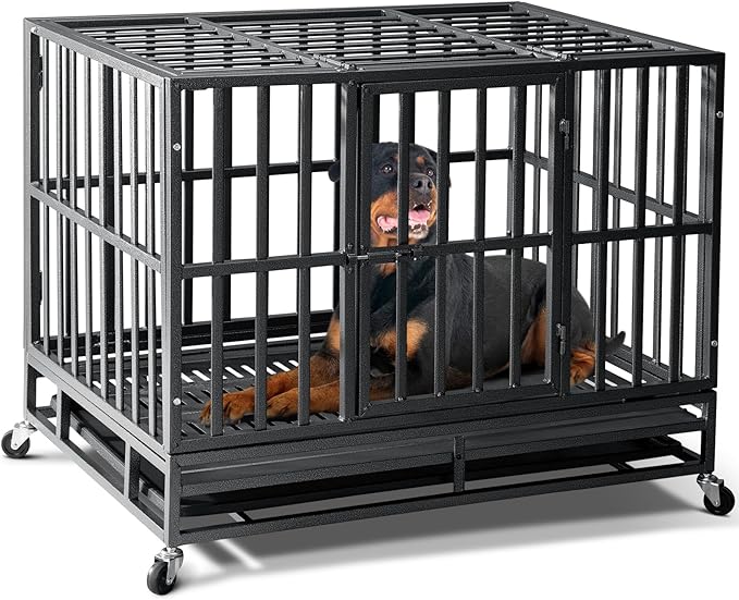 Oranland 38 inch Heavy Duty Indestructible Dog Crate,2025 New Upgraded Reinforced Baseplate for Large Dogs,XL Dog Kennel Indoor for High Anxiety Dogs/Max Load Capacity 200lbs/Double Door with Wheels