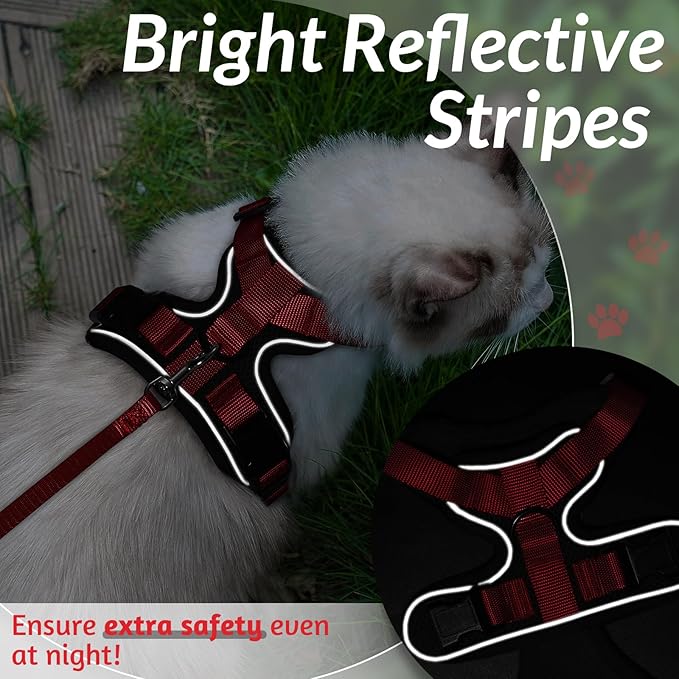 rabbitgoo Cat Harness and Leash for Walking, Escape Proof Soft Adjustable Vest Harnesses for Cats, Easy Control Breathable Reflective Strips Jacket, Black & Red, XS