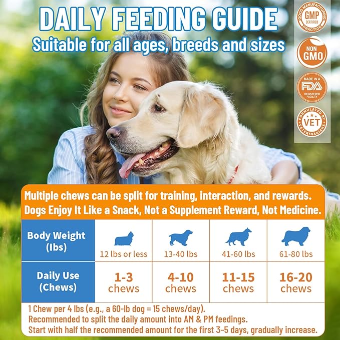Dog Allergy Relief Chews, Dog Itching Skin Relief, 500 Crunchy Krill Center Seasonal Allergy Anti-Itch Chews, Itchy Ear & Paw Licking, Colostrum, Quercetin & Probiotics for Gut, Immune, Skin & Coat