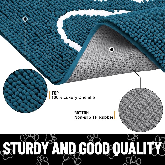 Smiry Dog Door Mat for Muddy Paws, Absorbent Dirt Trapper Non Slip Quick Dry Washable Chenille Mat for Mud Dogs, Entry Rug for Indoor and Outdoor (30x20 Inches, Atlantic Blue)