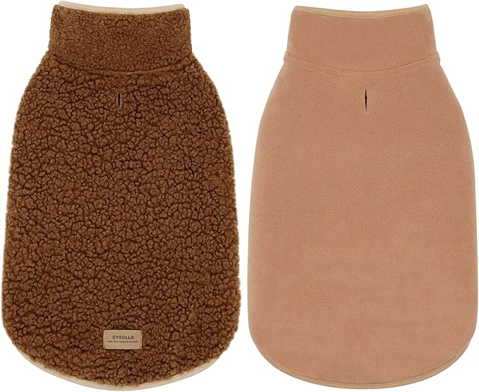 cyeollo Coats Reversible Dog Jacket Thickened Vest Turtleneck Fleece Furry Clothes Doggie Jacket for Cold Weather Winter Warm Dog Coats for Small Dogs Brown Apparel