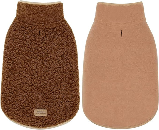 cyeollo Reversible Dog Coat Thick Turtleneck Fleece Furry Clothes Doggie Jacket for Cold Weather Winter Warm Dog Coats for Small Dogs Apparel Brown, S