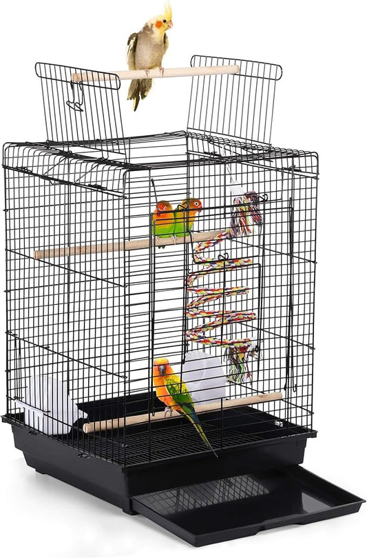 Yaheetech Open Play Top Travel Bird Cage for Conure Sun Parakeet Green Cheek Conure Lovebird Budgie Finch Canary, Small-Size Travel Portable