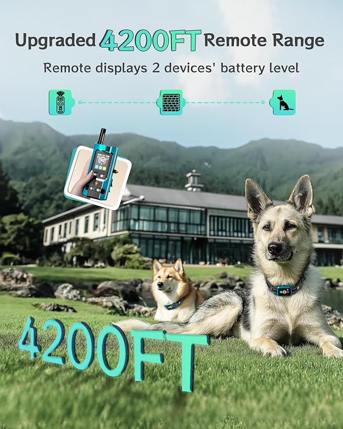 Dog Training Collar with Remote 2 Dogs - 4200FT Step Counter & Smart Color Screen Dog Collar with 5 Modes, IP67 Waterproof Rechargeable E-Collar for Large Medium Small Dogs