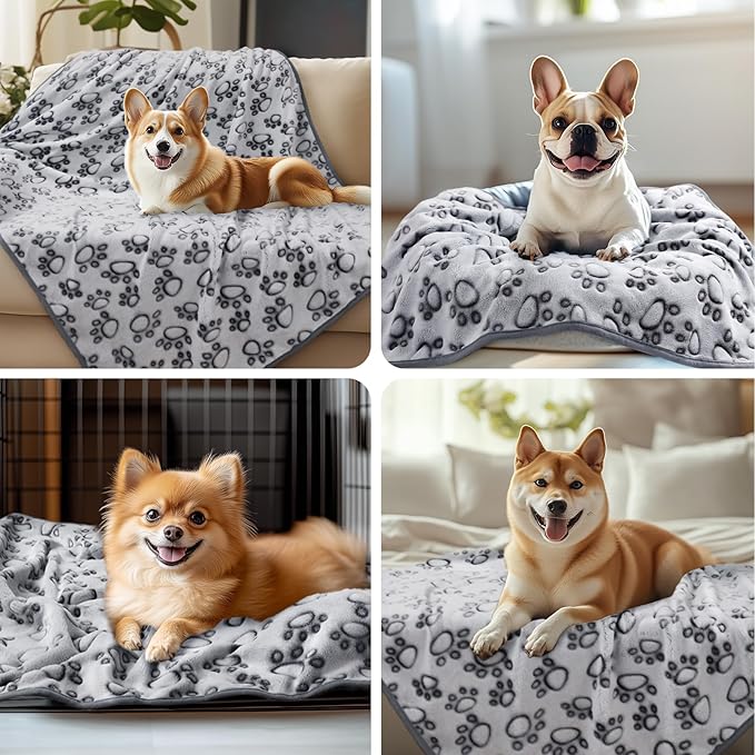 Luciphia Premium Soft Dog Blanket for Small Medium Large Dogs Washable 300GSM Fluffy Warm Fleece Puppy Cat Paw Print Pet Flannel Pcs2 Grey Paw L(41"x31")