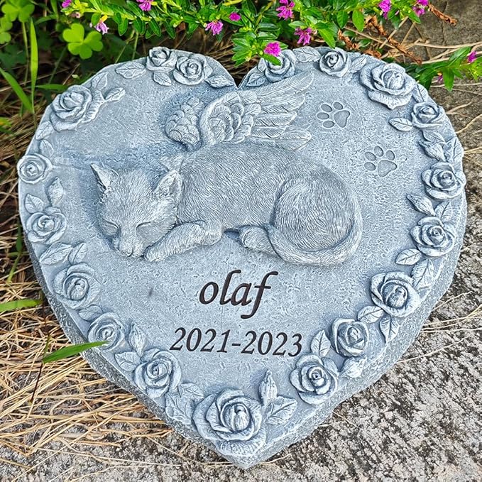 Solar Cat Memorial Stones, Solar Cat Statue Outdoor Garden Decor, Waterproof Solar Cat Headstone Grave Markers Tombstones Loss Cat Memorial Sympathy Keepsake, 8" L x 7.7" W x 3."H