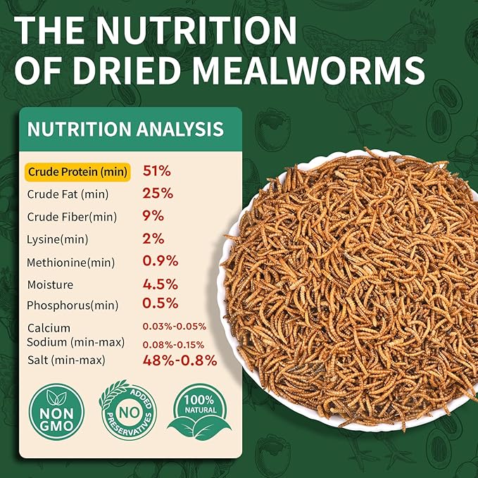 Dried Mealworms 5LB, 100% Natural, Non-GMO Mealworms for Chickens – High Protein Chicken Feed Meal Worms for Wild Birds, Chickens, Ducks and Turtles