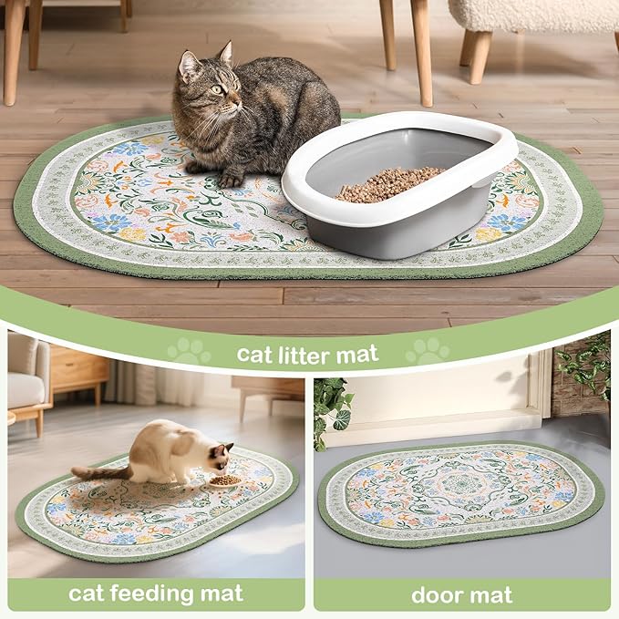 Bienbee Cat Litter Mat, 40" x 30" Jumbo Size Litter Box Mat Rug with Non-Slip Bottom, Easy to Clean Cat Supplies Essentials for Indoor Kitty Kitten Floor,Bean-Green XL