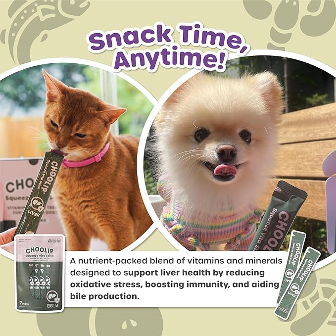 Choolip 2-Pack | Squeeze Vita Stick Lickable Treats for Dogs & Cats. 7 Liver Support Sticks with Essential multivitamins. Soft and Tasty Paste for All Life Stages, Supporting Liver Health