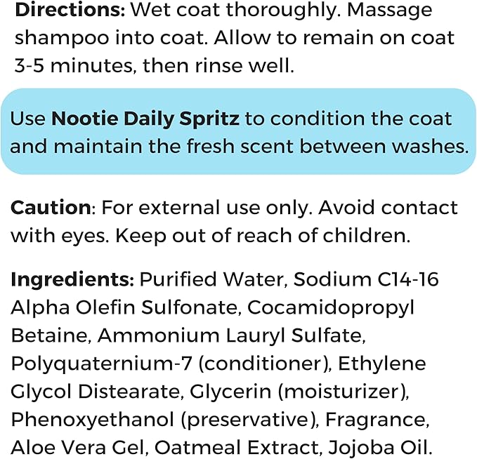 Nootie - Pet Shampoo for Sensitive Skin - Revitalizes Dry Skin & Coat - Natural Ingredients - Gentle Dog Shampoo - Cleans & Conditions