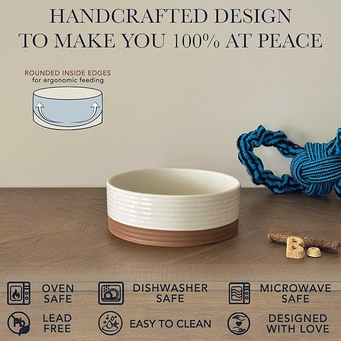 Mora Ceramic Pet Bowl Size Medium - Food/Water Dish for Large Puppies, Cats, Retrievers, Medium Sized Dogs, ect. 28oz or 4 Cups - Basic Bowls for Your Dog or Cat, Mix and Match for a Set - Vanilla