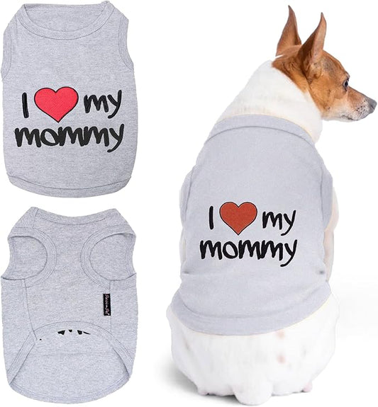 Parisian Pet Unisex Dog T-Shirt with Embroidered 'I Love My Mommy' Words - 100% Cotton, I Love My Mom Shirt - Sleeveless Pet Vest - Grey Dog Shirts for Large Dogs, 4XL