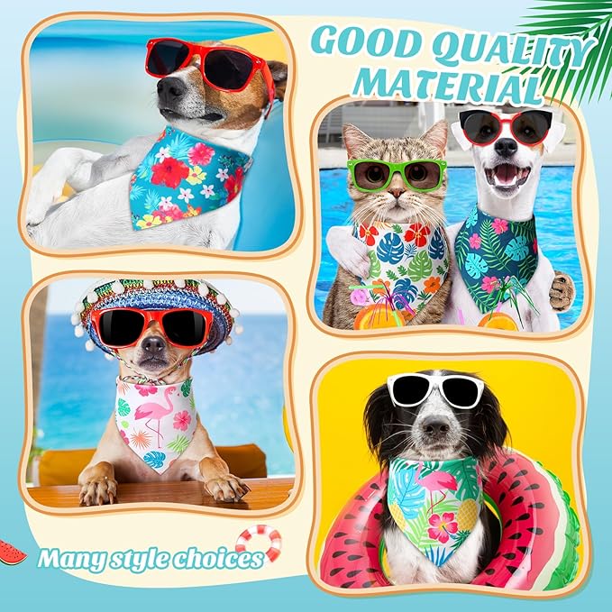Shyyween100 Pieces Hawaii Dog Bandanas Bulk Summer Bandanas for Dogs Soft Bibs Adjustable Triangle Scarf for Small Medium Large Pets Summer Costume