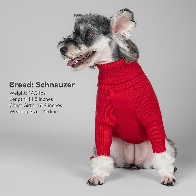 cyeollo 2XL Dog Sweater, Warm Stretchy Sweaters for Large Dogs Girl, Pullover Knitted Thermal Winter Big Dog Clothes with Sleeves, Turtleneck Pet Beagle Border Collie Apparel, Red XXL