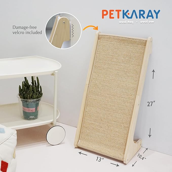 PETKARAY Sisal Cat Scratcher Ramp, L Shaped Scratching Post and Scratch Pad for Indoor Cats, Wall Furniture Protector(Large)