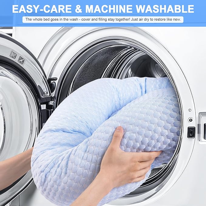 Small Donut Dog Bed - Cooling Calming Cuddler for Cats & Puppies, Anti-Anxiety Ice Fabric Round Pet Bed, Washable Comfort Dog Bed for Small Dogs, Egg Tart Design (S)