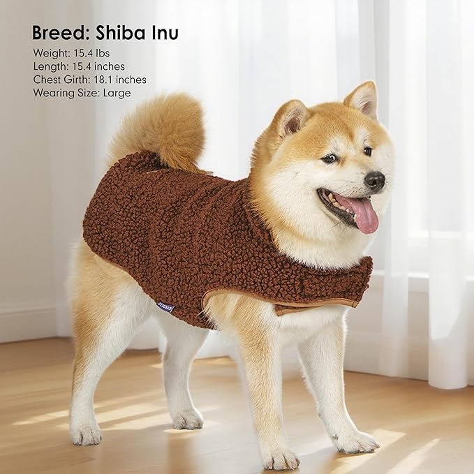 cyeollo Reversible Dog Coat Thick Turtleneck Fleece Furry Clothes Doggie Jacket for Cold Weather Winter Warm Dog Coats for Small Dogs Apparel Brown, S