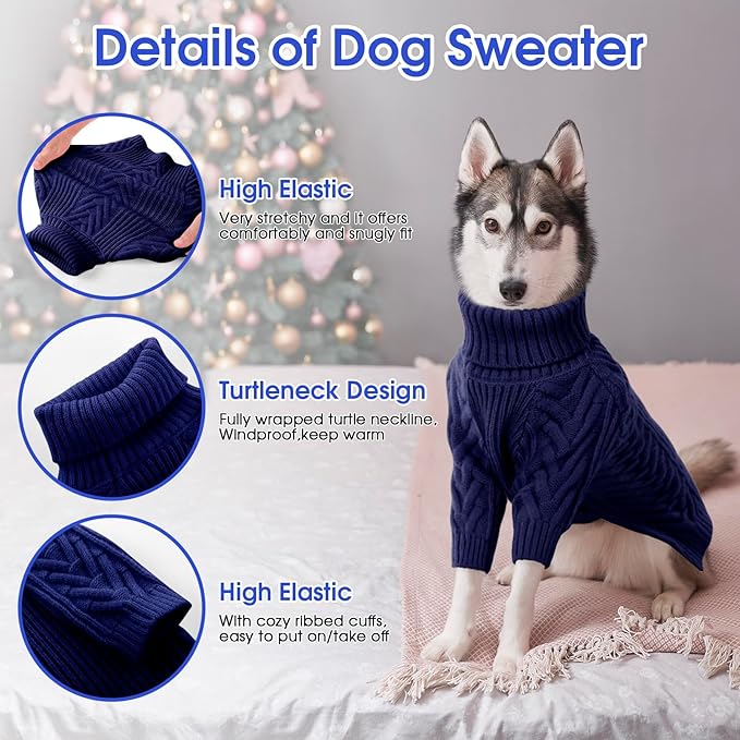 ASENKU Extra-Large Dog Sweater, Dog Sweaters for Extra Large Dogs, Pet Sweatshirt Apparel Turtleneck Pullover Winter for Doberman, Great Dane (Royal Blue, 3XL)