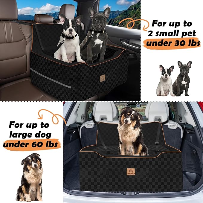 Large Dog Car Seat for Back Seat – Removable Dog Booster Seat & Washable Pet Car Seat for Medium & 2 Small Dogs up to 60lbs – Safety Straps & Storage Pocket – Travel & Home Use (Black)