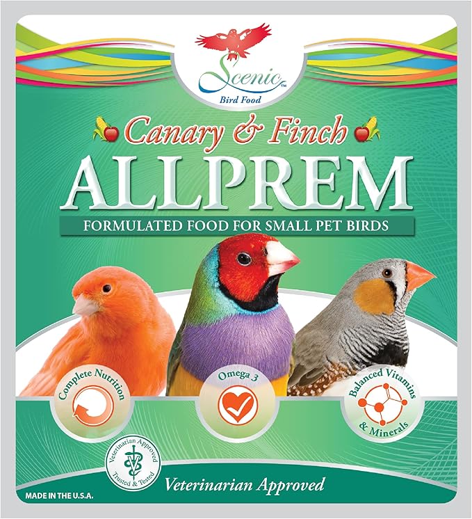 Scenic Allprem Canary and Finch Bird Food | Formulated Diet | Apple and Corn Flavor | 1 Pound Bag (1 LB)