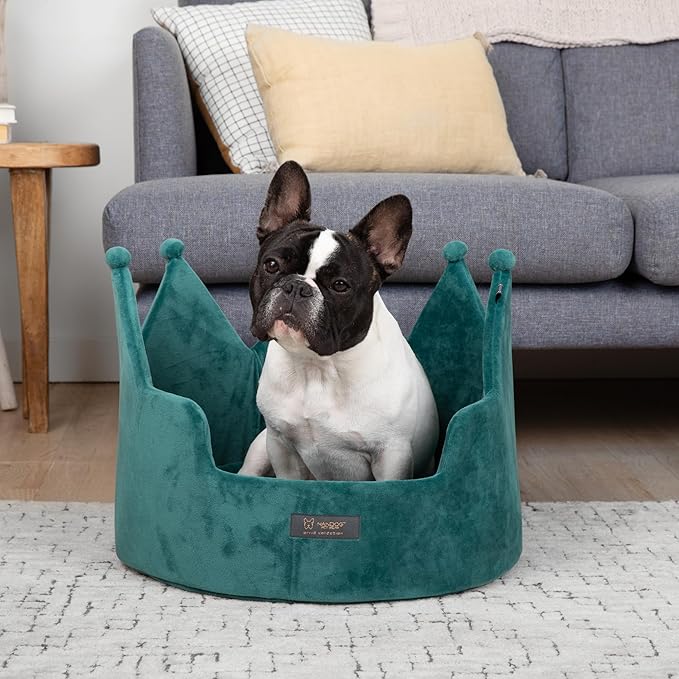 NANDOG Pet Gear Crown Cozy Round Dog & Cat Bed Collection Washable Indoor Pet Bed for Small Breeds-Soft Bed Fits in Crate or Kennel-Made of Ultra Soft Micro-Plush Material (Royal Teal Green Prive 18")