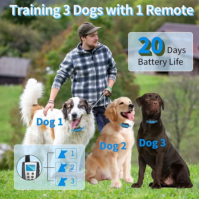 PaiPaitek Dog Bark Collar with Remote 3300ft Range - Automatic Bark Activated Shock Collar for Small Medium Large Dog with 5 Adjustable Sensitivity & Waterproof
