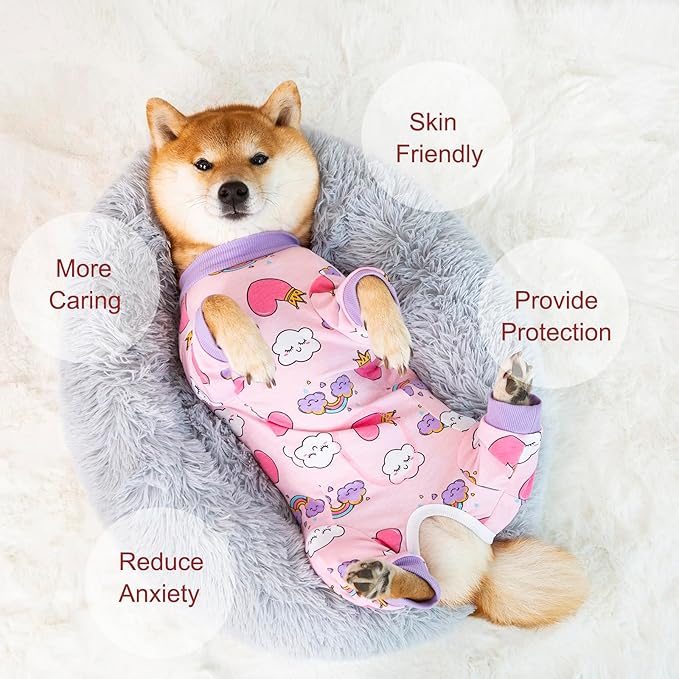 Dog Recovery Suit for Small Medium Large Dogs, Pet Onesie After Surgery Comfort Dog Bodysuit Anti Licking (3X-Large, Pink Heart)