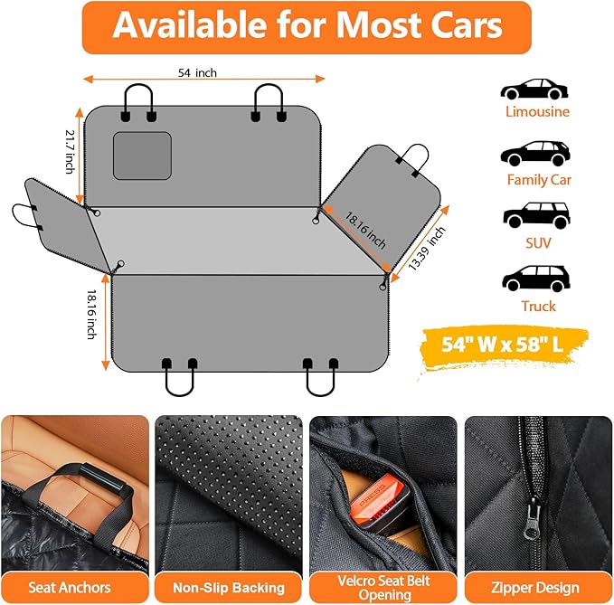 URPOWER Dog Seat Cover, 100% Waterproof Hammock 600D Heavy Duty Scratch Proof Nonslip Durable Soft Pet Back Seat Covers for Cars Trucks and SUVs