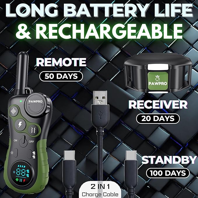 Dog Shock Collar with Remote, Unmatched 4-Mile Range, Night-Light Mode, Training Guide Included, 124 Training Levels & 4 Modes, Beep Vibration Shock, Waterproof Rechargeable, Fits All Dogs (Green)