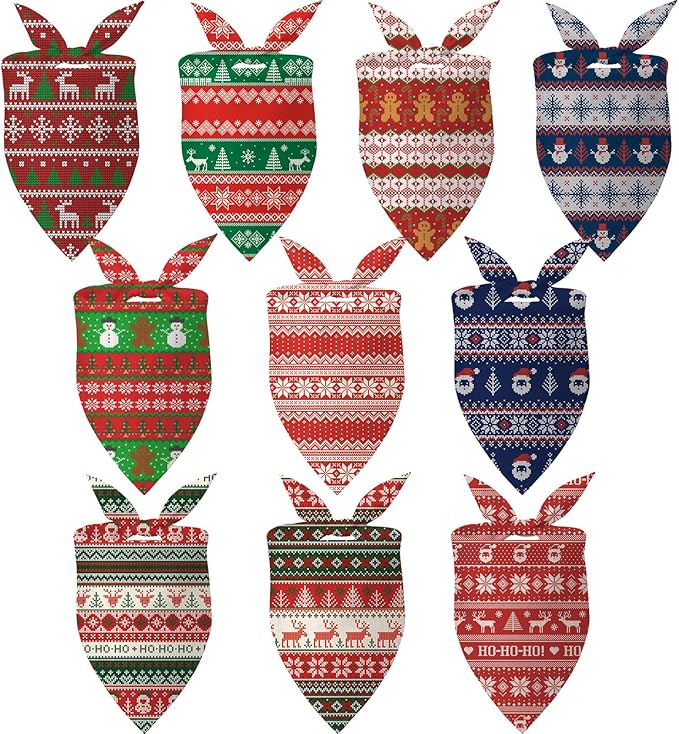 Weewooday 50 Pcs Christmas Bandanas for Dogs Xmas Bandanas Bulk with Ugly Sweater Patterns Soft Bibs Adjustable Triangle Doggie Scarf for Small Medium Large Pet (25.6 x 17.7 x 17.7 Inch)