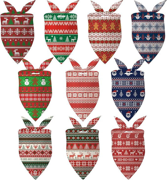 Weewooday 50 Pcs Christmas Bandanas for Dogs Xmas Bandanas Bulk with Ugly Sweater Patterns Soft Bibs Adjustable Triangle Doggie Scarf for Small Medium Large Pet (25.6 x 17.7 x 17.7 Inch)