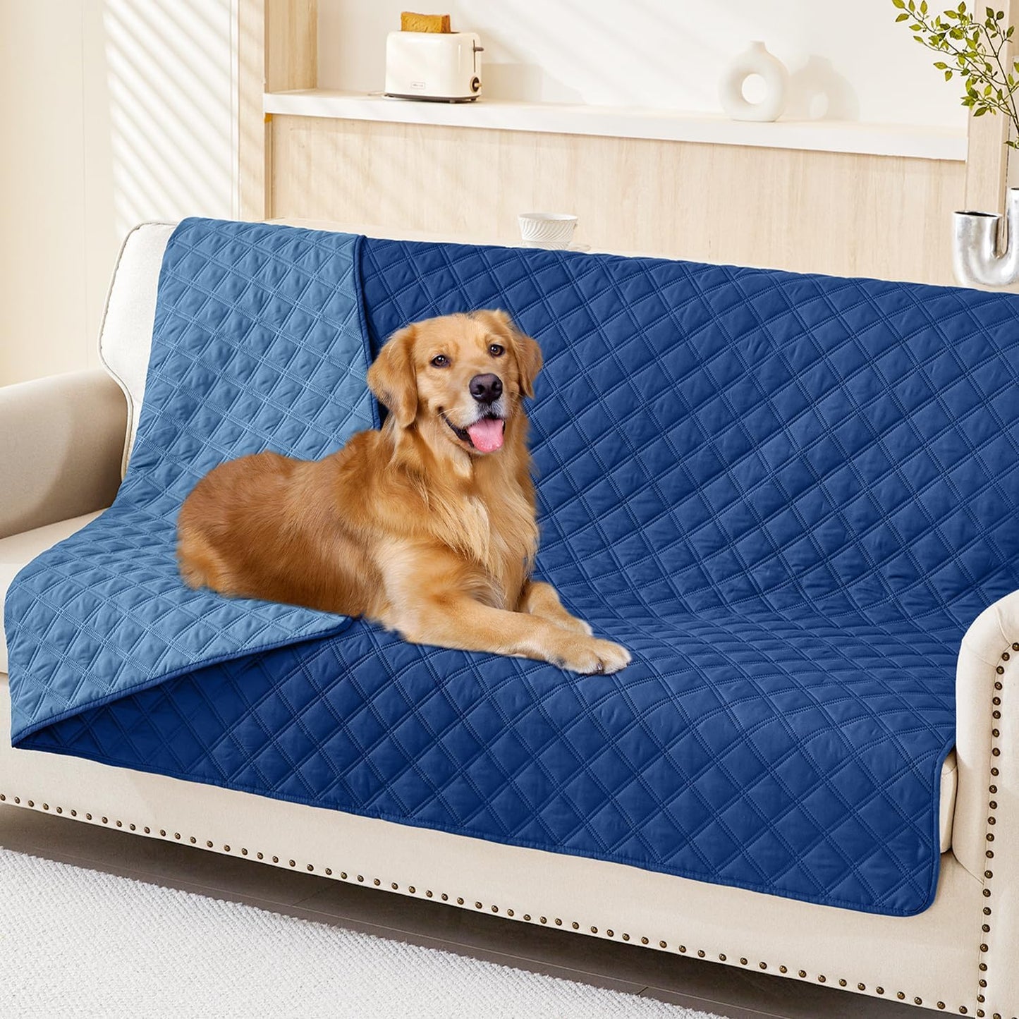Smiry Waterproof Dog Bed Cover Pet Blanket, Soft Washable Dog Blanket for Furniture Bed Couch Sofa Reversible, Checkered (68"x82", Navy/Blue)