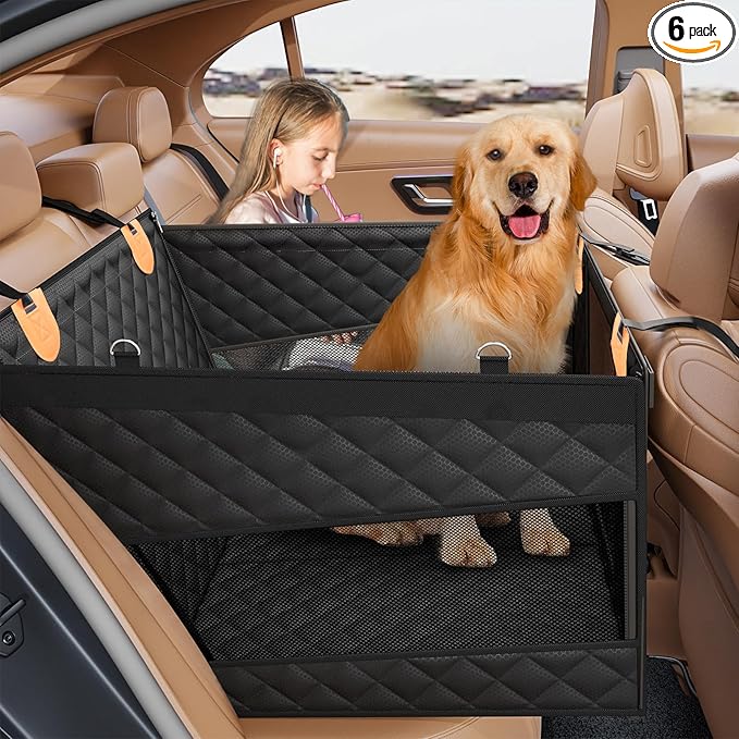 PETICON Large Dog Car Seat, Back Seat Extender for Dogs with 3 Mesh Windows, Waterproof Medium Carseat for Dogs with Hard Bottom, Pet Seat Cover for Cars, Trucks and SUVs (Black)