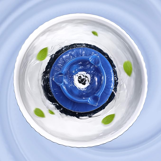 Ceramic Cat Water Fountain, 2.1L/71oz Pet Fountain for Dog and Cat, 3 Carbon Filters and 2 Pumps (Dark Blue)