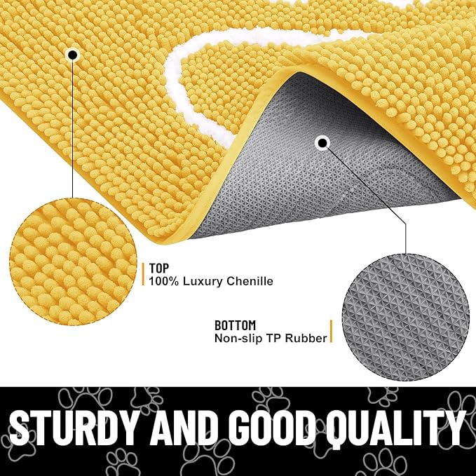 Smiry Dog Door Mat for Muddy Paws, Absorbent Dirt Trapper Non Slip Quick Dry Washable Chenille Mat for Mud Dogs, Entry Rug for Indoor and Outdoor (36x24 Inches, Yellow)