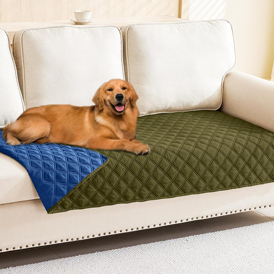 Smiry Waterproof Dog Bed Cover Pet Blanket, Soft Washable Dog Blanket for Furniture Bed Couch Sofa Reversible, Checkered (30"x80", Green/Navy)