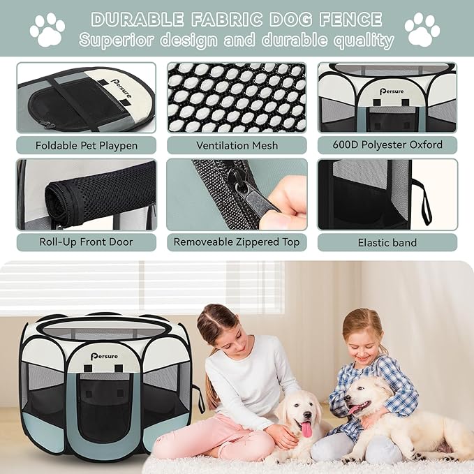 Dog Cat Playpen Indoor Outdoor for Puppy Pet Dogs Cat Travel and Recovery After Surgery, Dogs Enclosure Tent Crates Cage Indoor/Outdoor, Portable Pop Up Dog Kennel with Carrying Case (Grey, Medium)