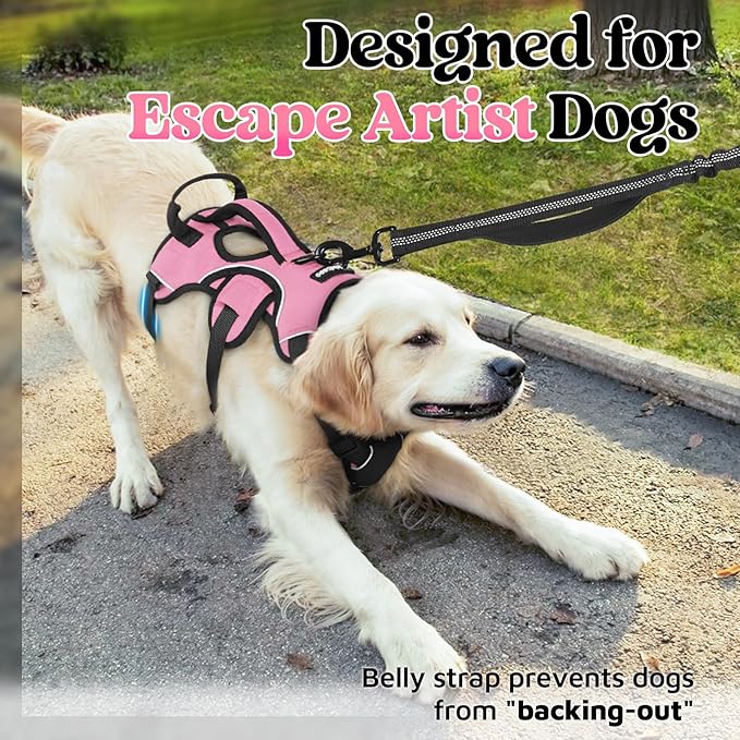 rabbitgoo Escape Proof Dog Harness Large Dogs, Soft Padded Full Body Pet Harness, Reflective Adjustable No Pull Vest with Lift Handle and Leash Clip for Walking Hiking, Light Pink, XL