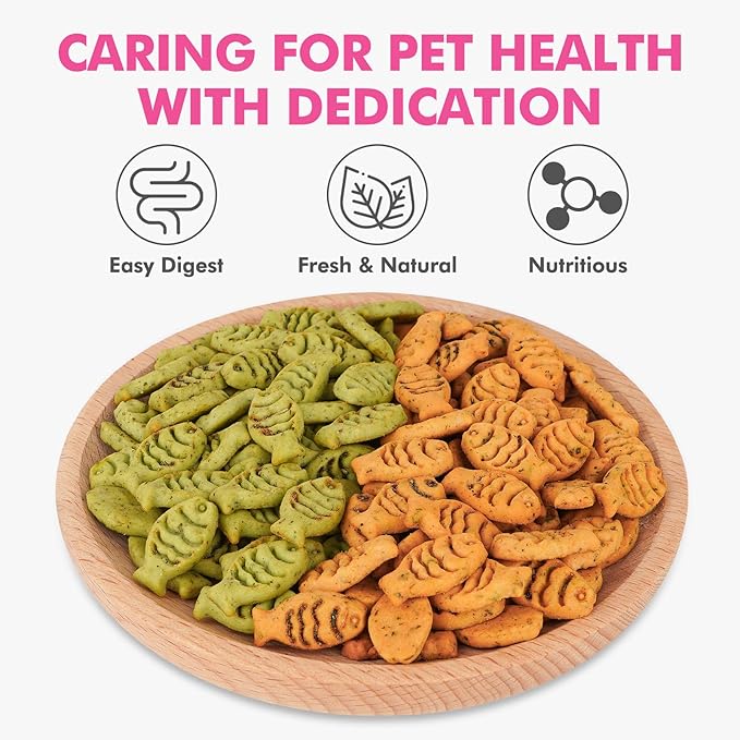 Catnip Cat Treats, Chicken and Salmon Flavor Cat Snacks, Training Biscuits Treats for Cats, Crunchy Fish Shape Adult Cat Biscuits, 8 oz