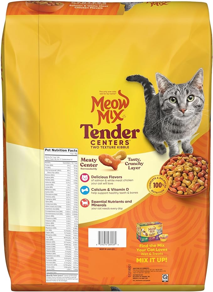 Meow Mix Tender Centers Dry Cat Food, Salmon & Chicken, 14.2 Pound, Crunchy Outside Meaty Inside