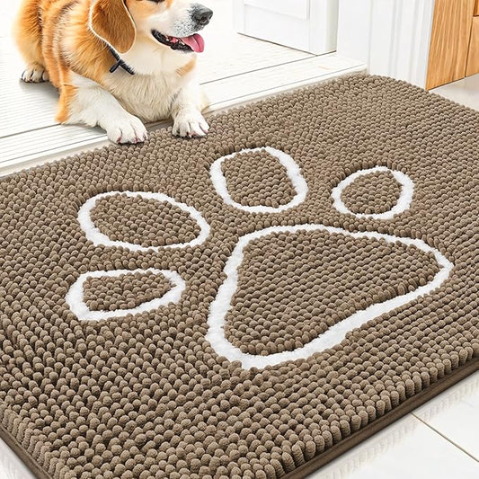 Smiry Dog Door Mat for Muddy Paws, Absorbent Dirt Trapper Non Slip Quick Dry Washable Chenille Mat for Mud Dogs, Entry Rug for Indoor and Outdoor (30x20 Inches, Camel)