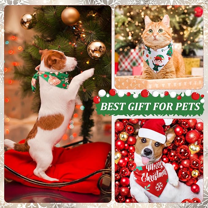 Abbylike 100 Pieces Christmas Dog Bandanas Bulk Xmas Bandanas for Dogs Triangle Kerchief Set Bibs Scarf with Christmas Patterns for Pets Costume Accessories Decoration