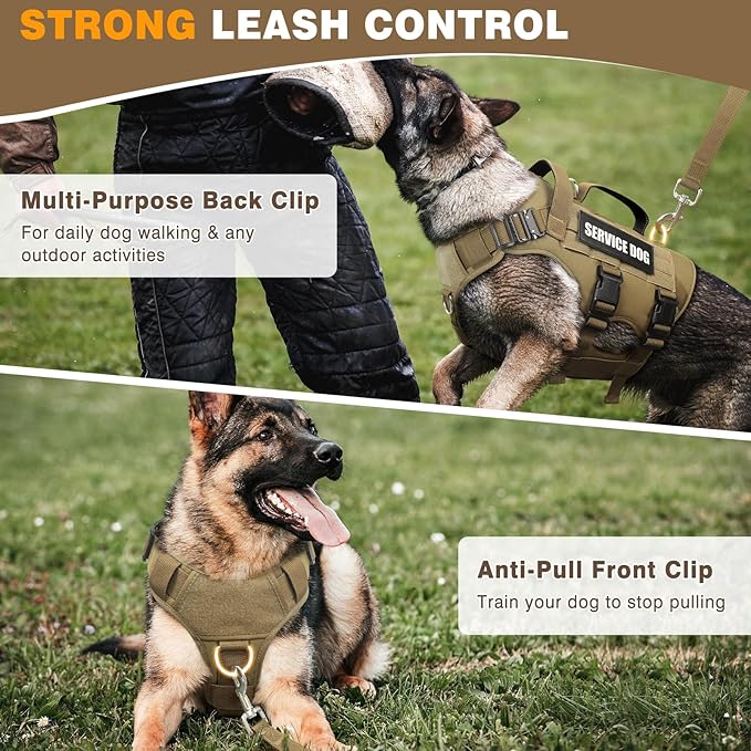 WINSEE Service Dog Vest Harness for Large Dog, Tactical Working MOLLE Vest with 10 Pet Patches, No Pull Heavy Duty Harness for Training Walking