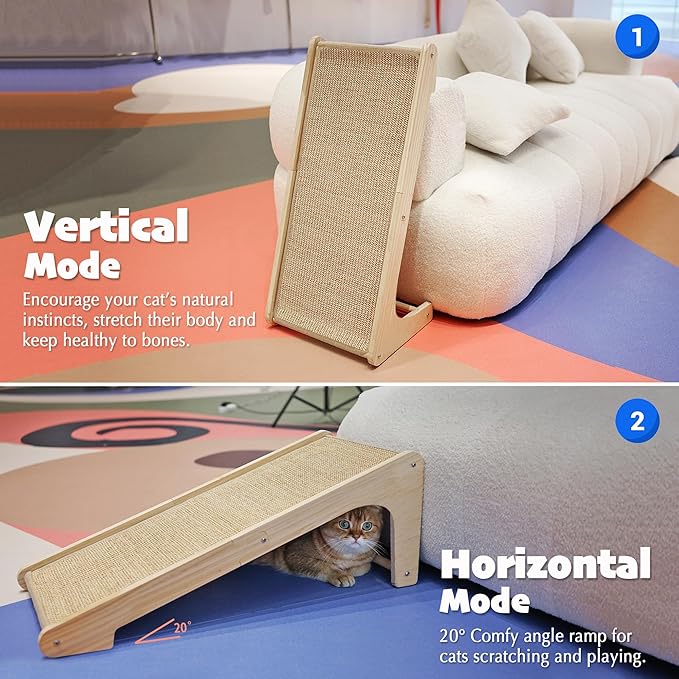 PETKARAY Sisal Cat Scratcher Ramp, L Shaped Scratching Post and Scratch Pad for Indoor Cats, Wall Furniture Protector(Large)