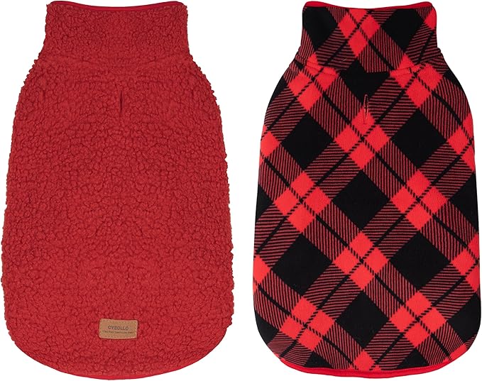 cyeollo Small Dog Coat Sherpa Dog Winter Coat, Reversible Fleece Doggie Jackets Sweater Vest for Small Dogs Male with Leash Hole, Soft Cold Weather Pet Coats, Buffalo Plaid S