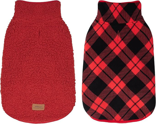 cyeollo Small Dog Coat Sherpa Dog Winter Coat, Reversible Fleece Doggie Jackets Sweater Vest for Small Dogs Male with Leash Hole, Soft Cold Weather Pet Coats, Buffalo Plaid S