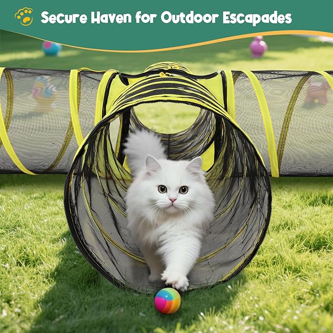 4-Way Cat Tunnel with Central Cube – Portable Mesh Playhouse for Indoor & Outdoor Use – Tent for Cats, Rabbits, and Small Pets