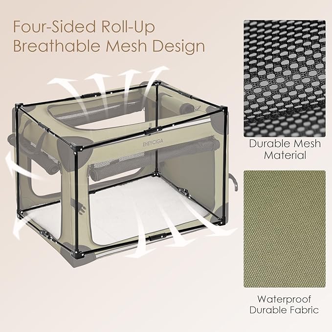 EHEYCIGA Collapsible Dog Crate 42 Inches, Portable Travel Crate for Extra Large Dogs, Soft Foldable Pet Kennel with 4-Door Mesh Windows Indoor & Outdoor, Green