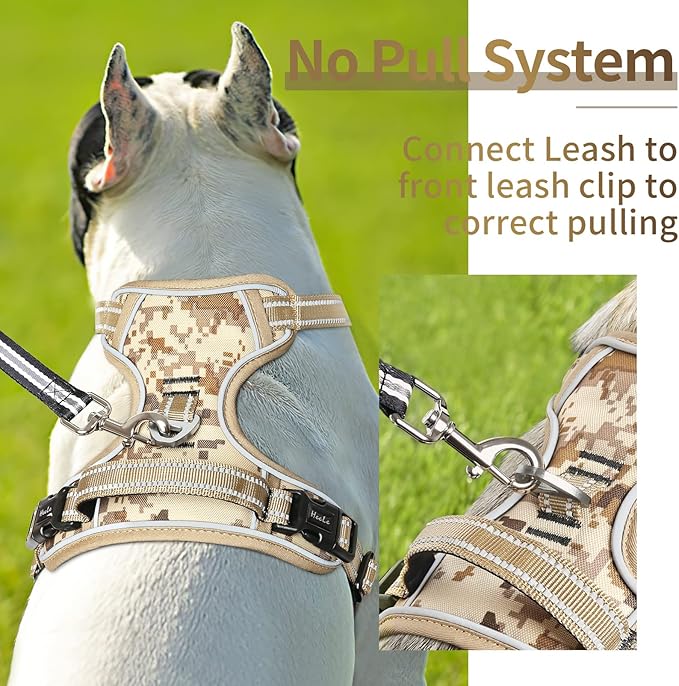 HEELE Dog Harness, No Pull Adjustable Padded Reflective Harness for Small Medium Large Dogs with Handle for Walking Training, Camo Tan, M